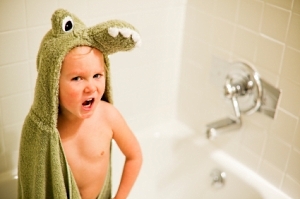 toddler in bath